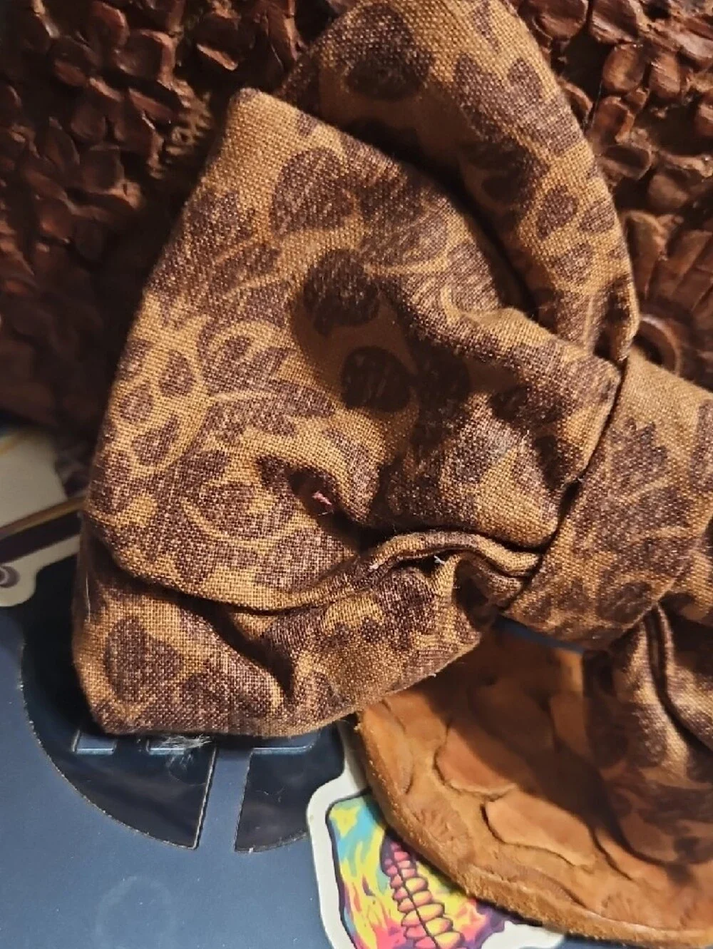 Handmade Brown Paisley Pet Collar Bow Tie Accessory NEW